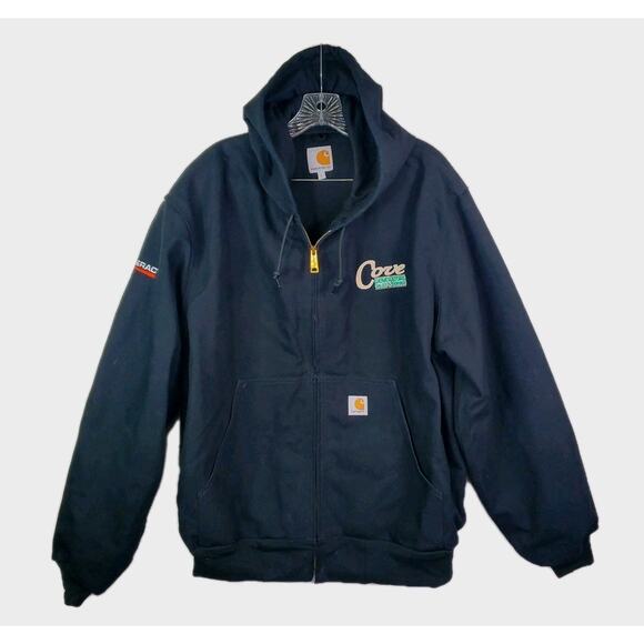 Carhartt J131 BLK Jacket Coat Black Hooded Men Large Union Labor Branded Generac - Picture 1 of 12